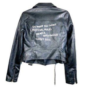 Faux Leather Festival Coachella Moto Jacket, M
